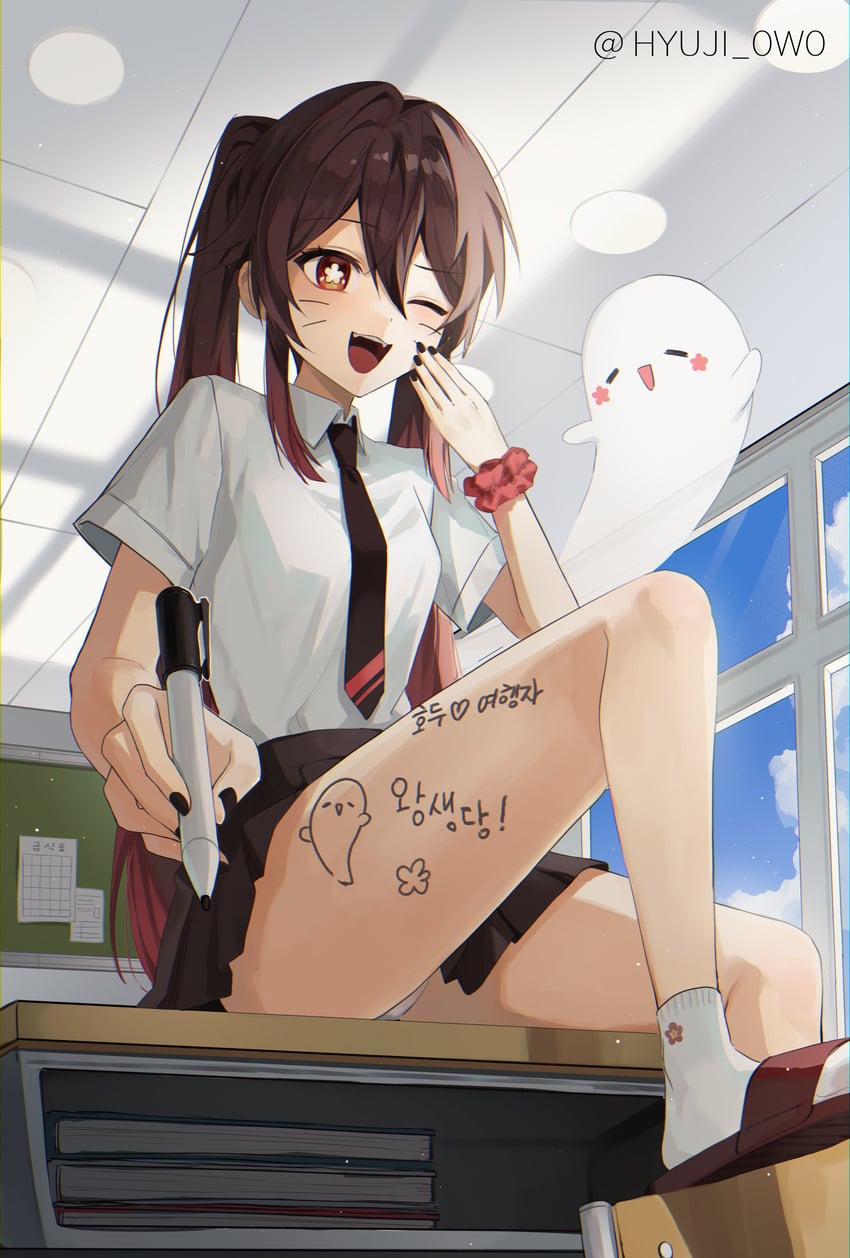 原神、幽幽 (原神)、胡桃 (原神) 1名女孩 :D 微笑 替换服装 黑色指甲