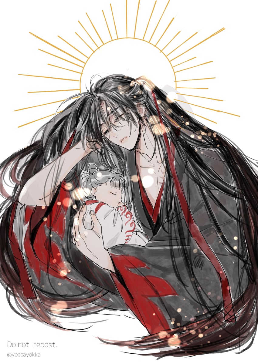 魔道祖师、蓝思追、蓝思追 (年少) 2个男孩 幼化 婴儿 黑发 黑色汉服
