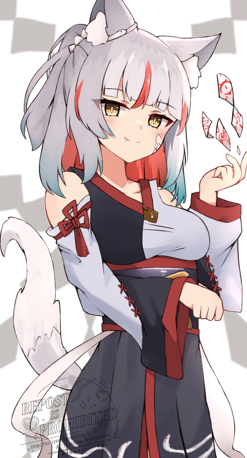 原创 1名女孩 兽耳毛 兽耳 黑色裙子 蓝发
