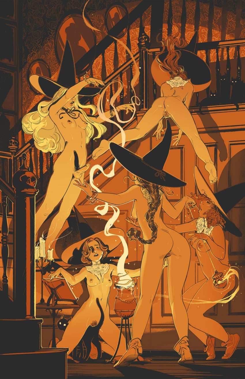 原创 5名女孩 屁股 赤脚 黑猫 书
