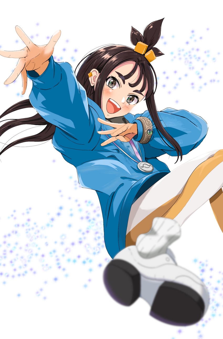 宝可梦、宝可梦传说：Z-A、丽多 (宝可梦) 1名女孩 :D 黑发 蓝色连帽衫 模糊
