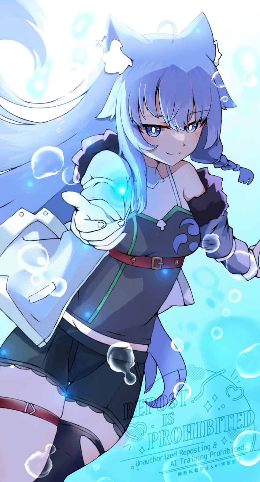 原创 1名女孩 呆毛 兽耳毛 兽耳 露肩