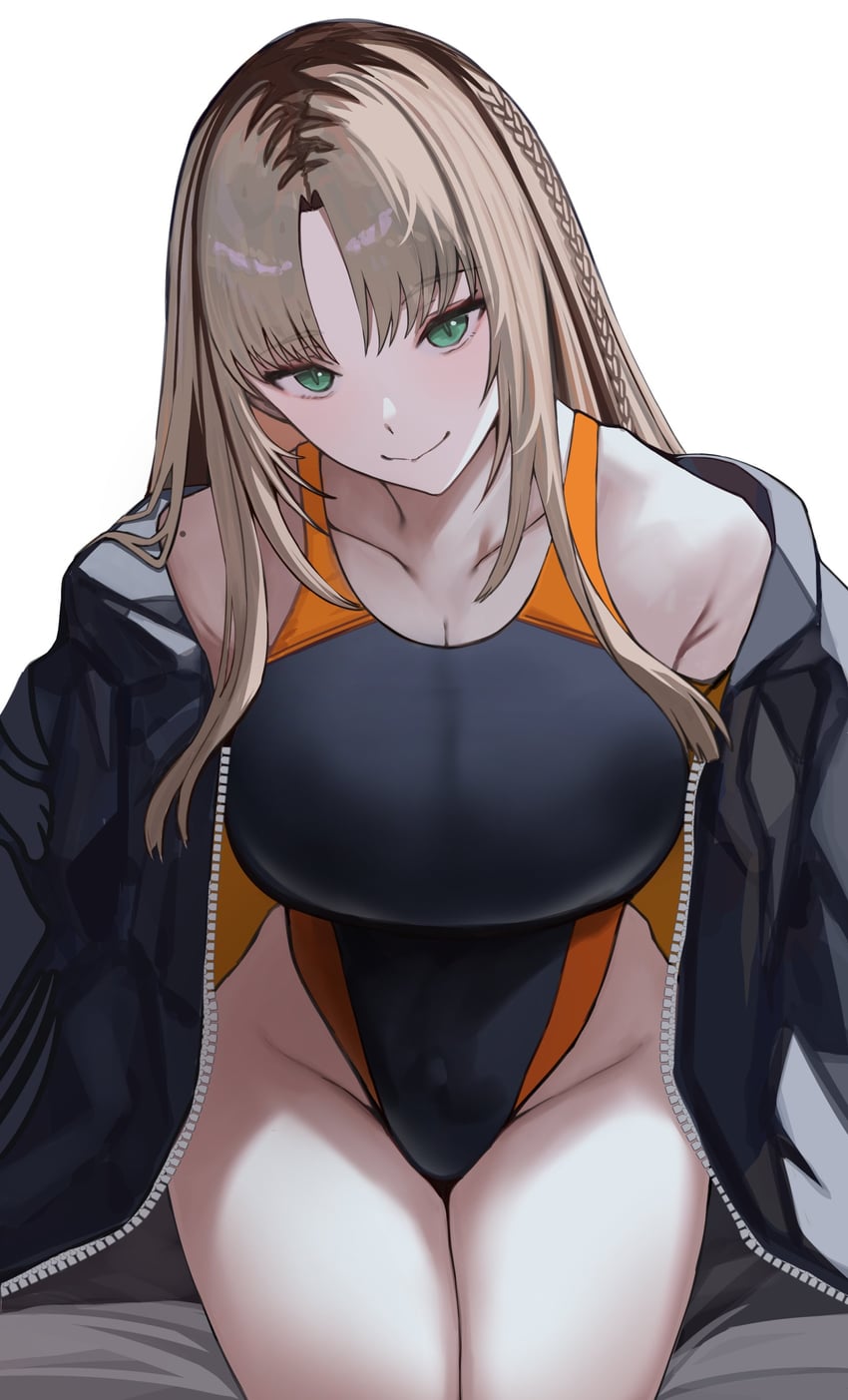Hololive、hololive DEV_IS、小金井妮可 1名女孩 替换服装 水色瞳 黑色夹克 黑色连体泳衣