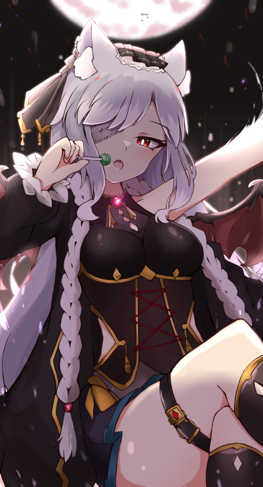 原创 1名女孩 兽耳毛 兽耳 单眼绷带 黑色夹克