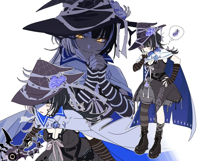 谜之回忆、Hololive、Hololive英语 1名女孩 臂带 护臂 不对称腿部穿着 黑色靴子