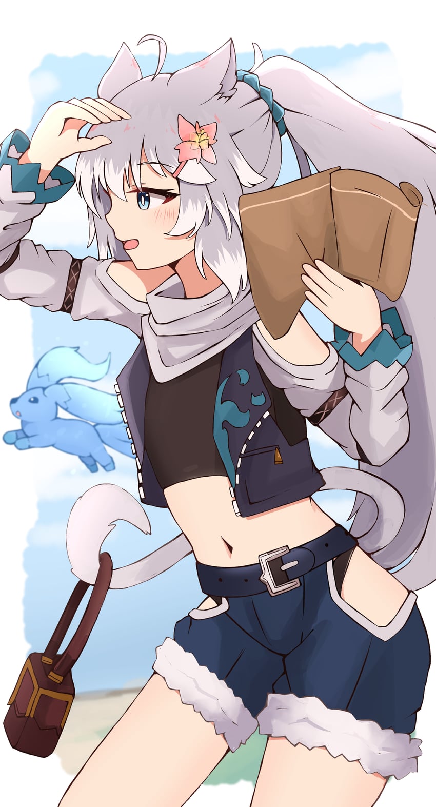 原创 1名女孩 呆毛 兽耳 举手 包