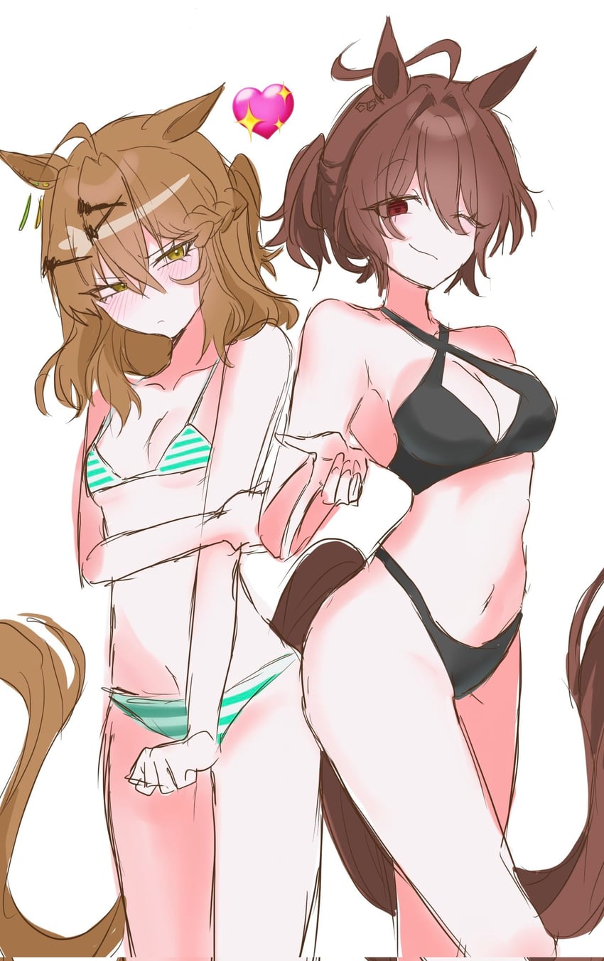 赛马娘、爱丽速子 (赛马娘)、森林宝穴 (赛马娘) 2名女孩 呆毛 兽耳 露肩 比基尼