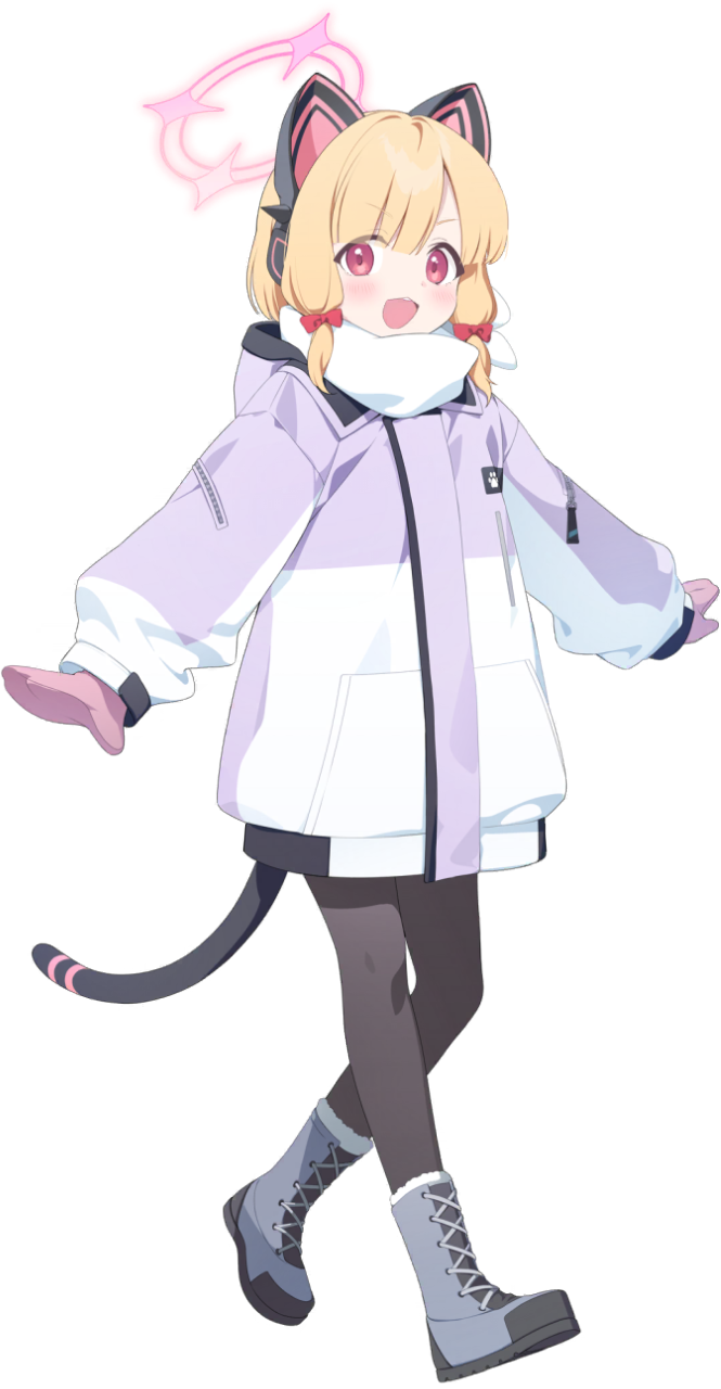 蔚蓝档案、桃井 (蔚蓝档案)、桃井 (冬季) (蔚蓝档案) 1名女孩 猫脸笑 A字姿态 兽耳耳机 兽耳