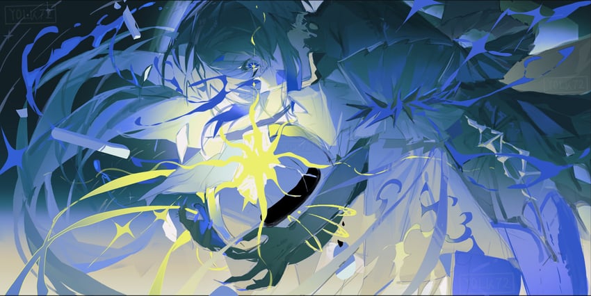 韵律源点 Arcaea、乃之香（Arcaea）、野野香 (觉醒) (Arcaea) 1名女孩 黑色连体衣 黑色手套 金发 蓝眼