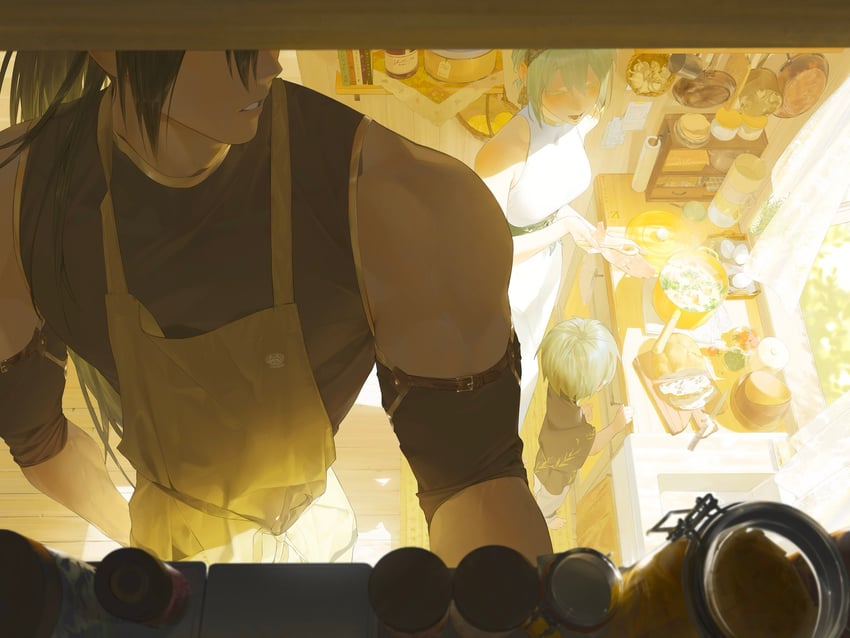 原创 1名男孩 1名女孩 1个其他角色 性别不明 围裙