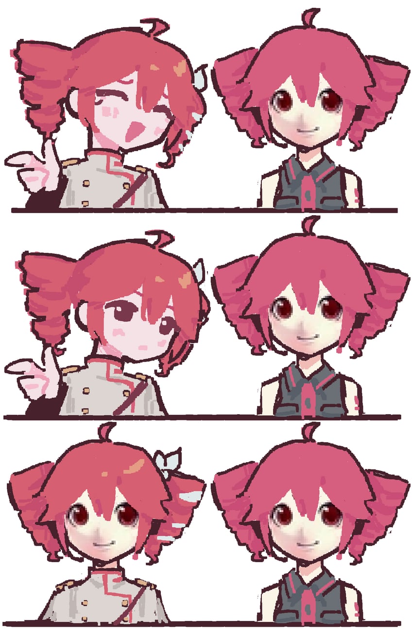 UTAU、重音Teto、重音テト (Synthesizer V) 2名女孩 三格漫画 微笑 呆毛 露肩