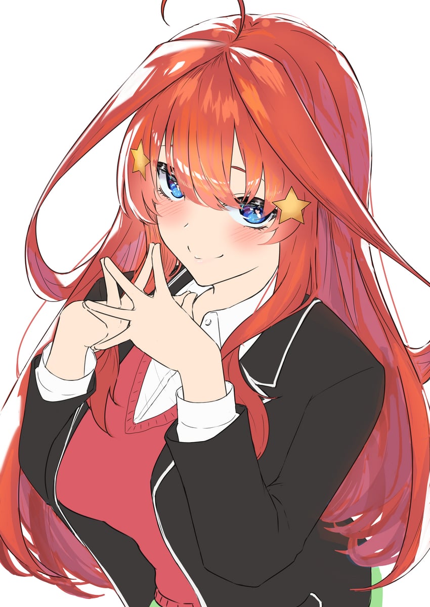 五等分的新娘、中野五月 1名女孩 呆毛 旭山高校校服 黑色夹克 蓝眼