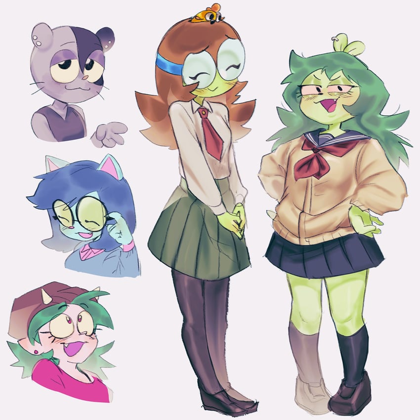 OK K.O.! 英雄学院、dendy (ok k.o.!)、fink (ok k.o.!) 5名女孩 调整眼镜 兽耳 熊耳 黑色连裤袜