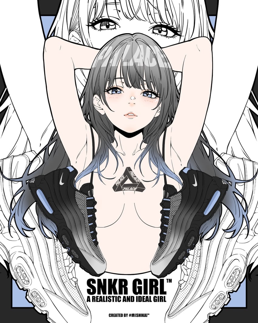 原创 1名女孩 举起双手 作者名 黑鞋 蓝眼