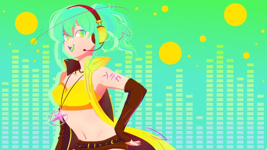 VOCALOID、Sonika (Vocaloid)、Sonika (E-Capsule) 1名女孩 手臂纹身 露腋 露肩 腰带