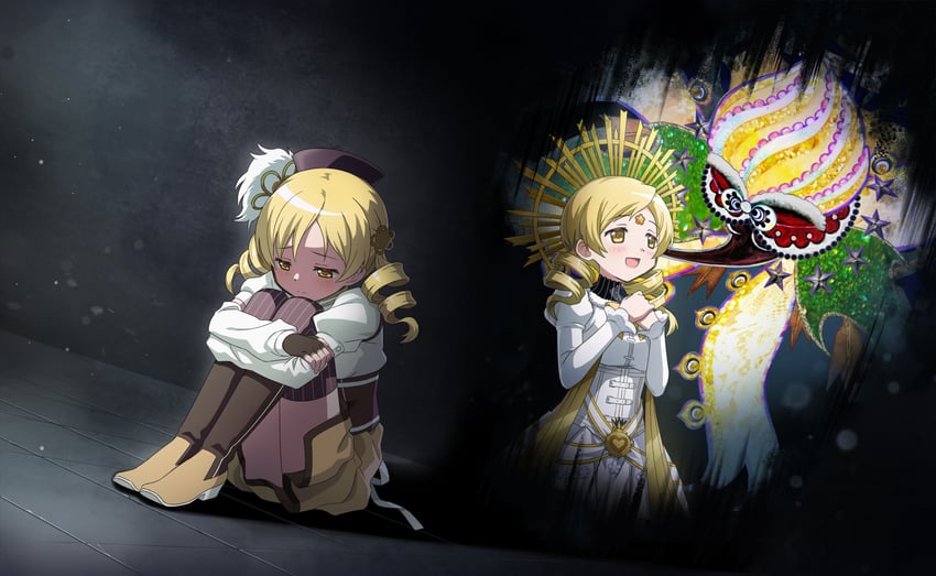 魔法少女小圆、魔法少女小圆 Magia Exedra、烛台 2名女孩 背部蝴蝶结 贝雷帽 黑色蝴蝶结 黑领