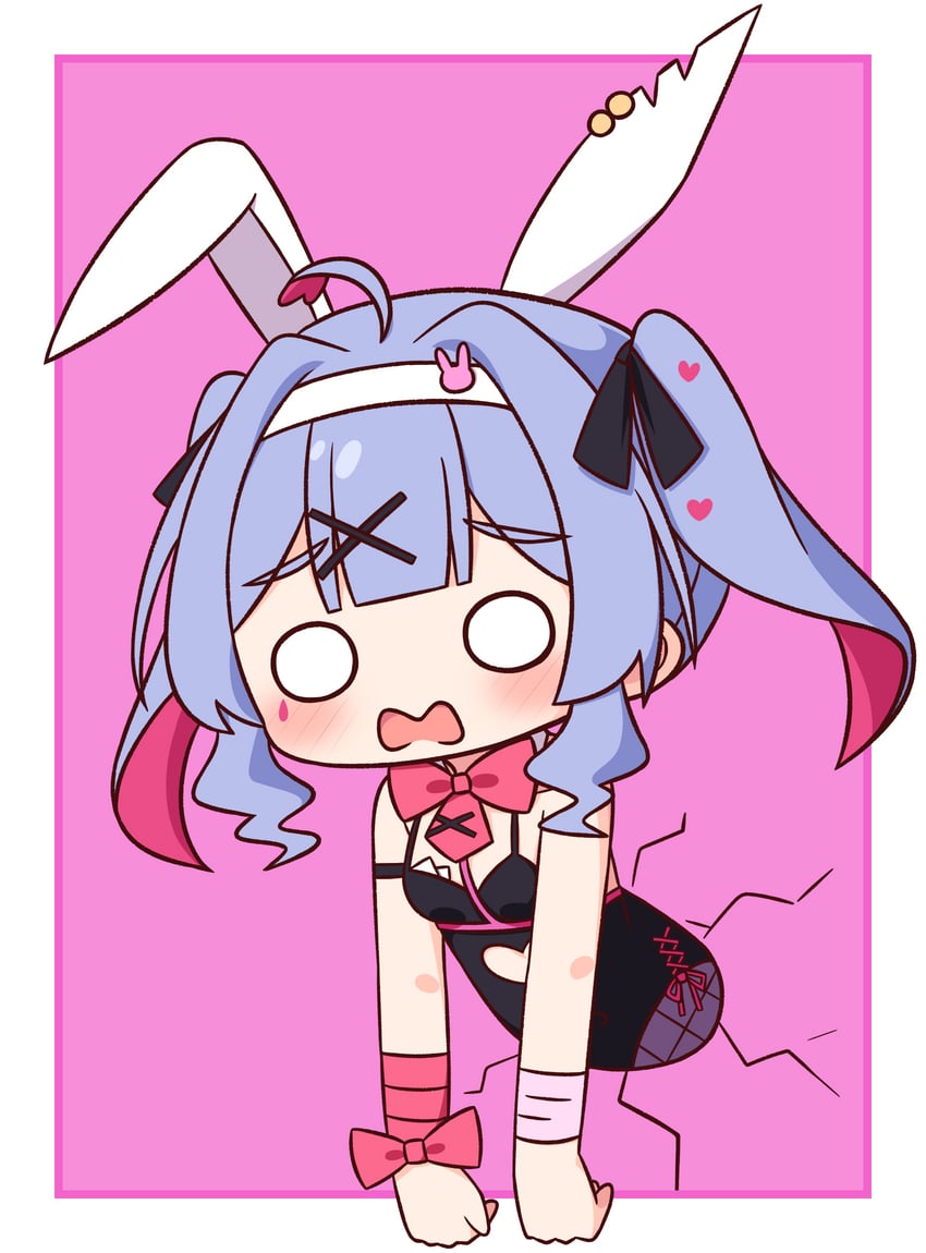 兔穴(Vocaloid)、VOCALOID、初音未来 1名女孩 呆毛 兽耳 黑色紧身连体衣 黑色丝带
