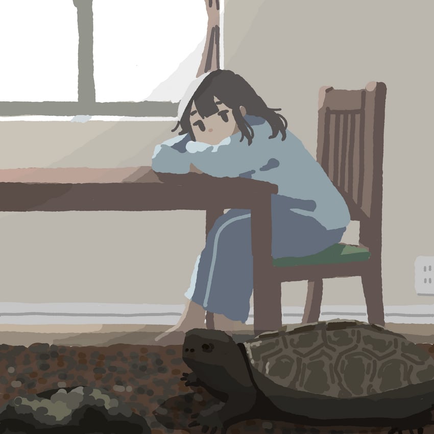 原创 1名女孩 黑发 椅子 侧视 室内