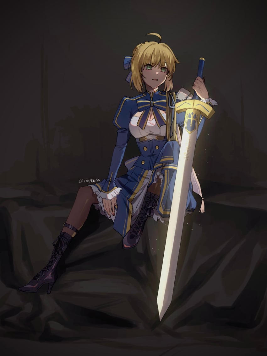 Fate/stay night、Fate系列、崩坏：星穹铁道 1名女孩 呆毛 铠甲 金发 蓝色蝴蝶结