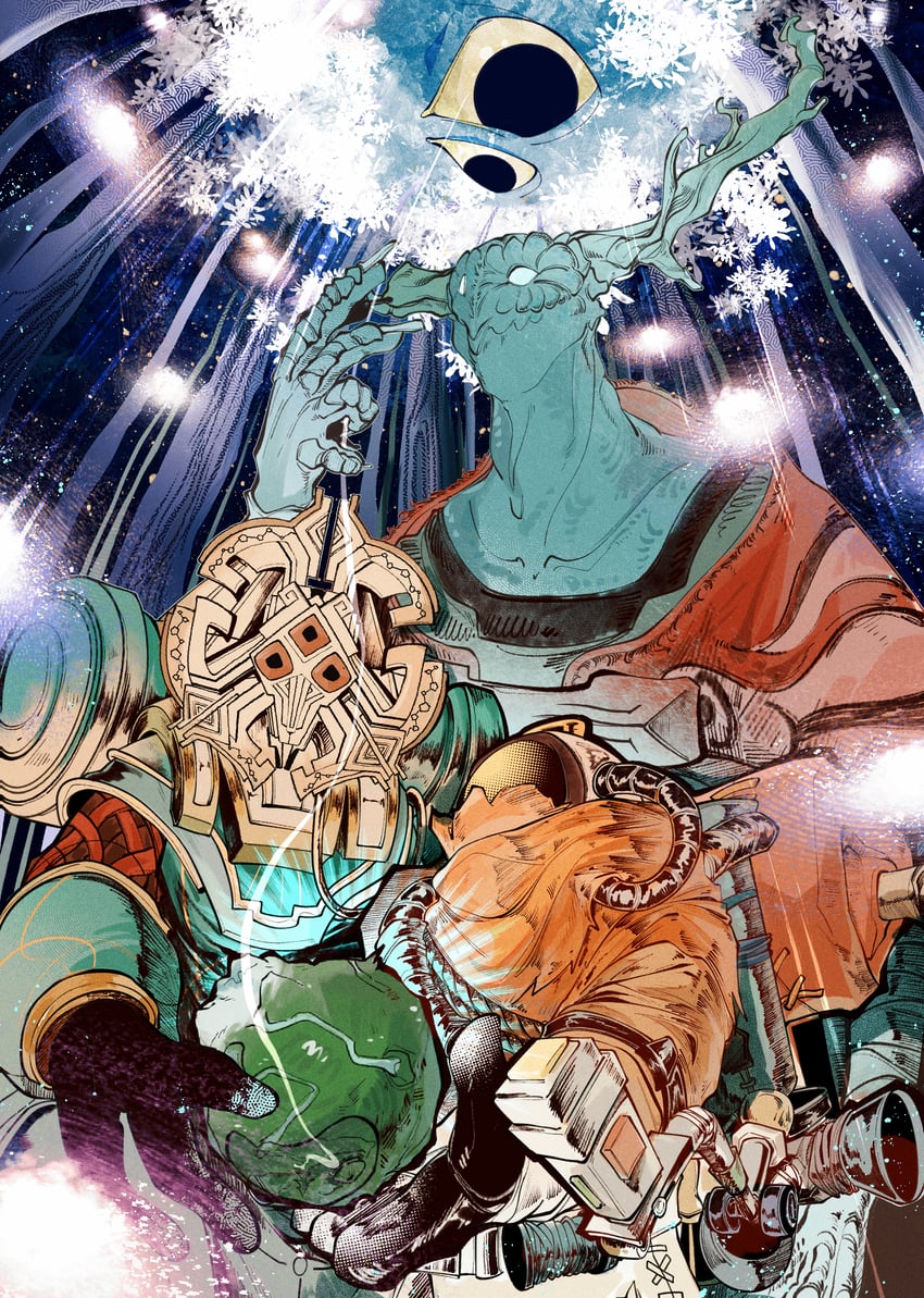 星际拓荒、星际拓荒：眼之回响、雏鸟 (星际拓荒) 1名女孩 其他两人 外星人 鹿角 蒙脸