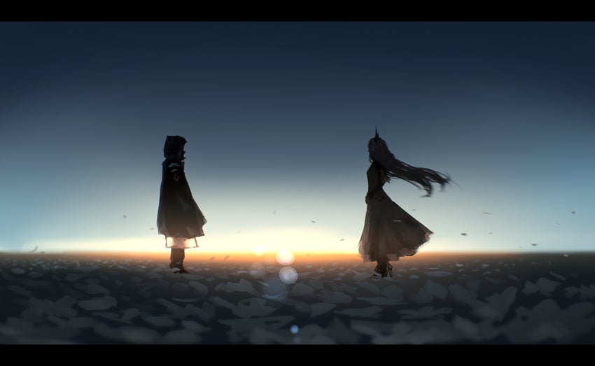 明日方舟、博士 (明日方舟)、特蕾西娅 1名女孩 1个其他角色 性别不明 恶魔角 连衣裙