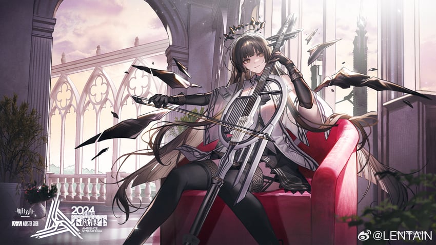 明日方舟、塑心 (明日方舟) 1名女孩 黑色手套 黑色裙子 黑色过膝袜 闭嘴