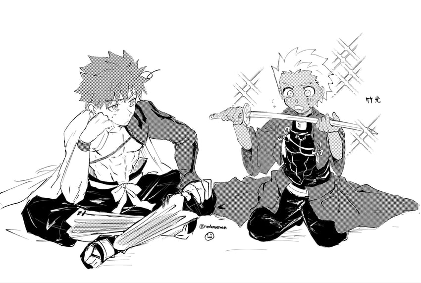 Fate/Grand Order、Fate/stay night、Fate系列 2个男孩 腹肌 幼化 铠甲 作者名