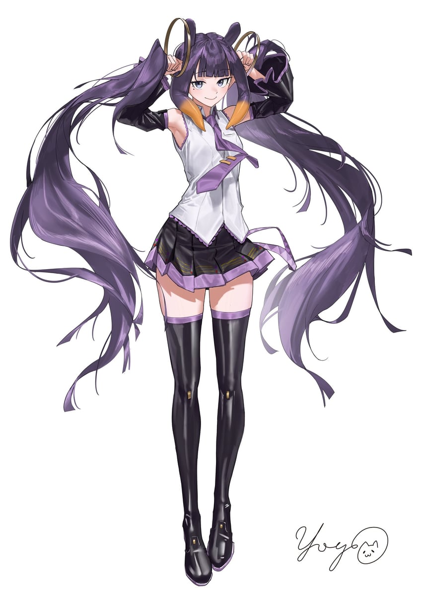 Hololive、Hololive英语、VOCALOID 1名女孩 替换服装 黑色靴子 黑色裙子 黑色袖子