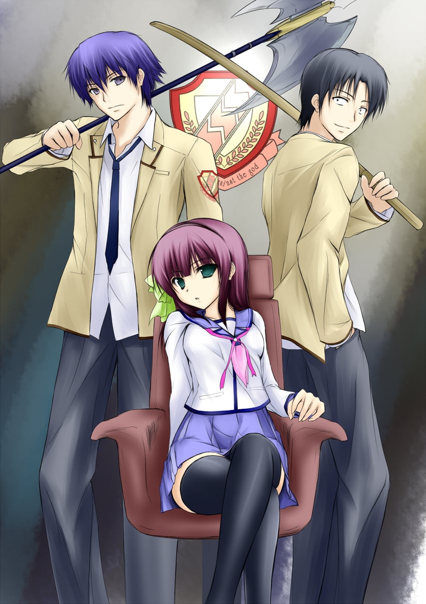 Angel Beats!、藤卷 (Angel Beats!)、中村由利 1名女孩 2个男孩 黑发 黑色发带 黑裤子
