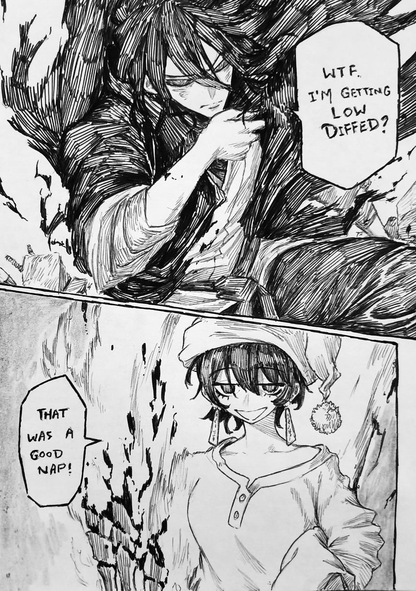 神乐钵、篝火雪、曽我明村 1名男孩 1名女孩 两格漫画 替换服装 有色巩膜