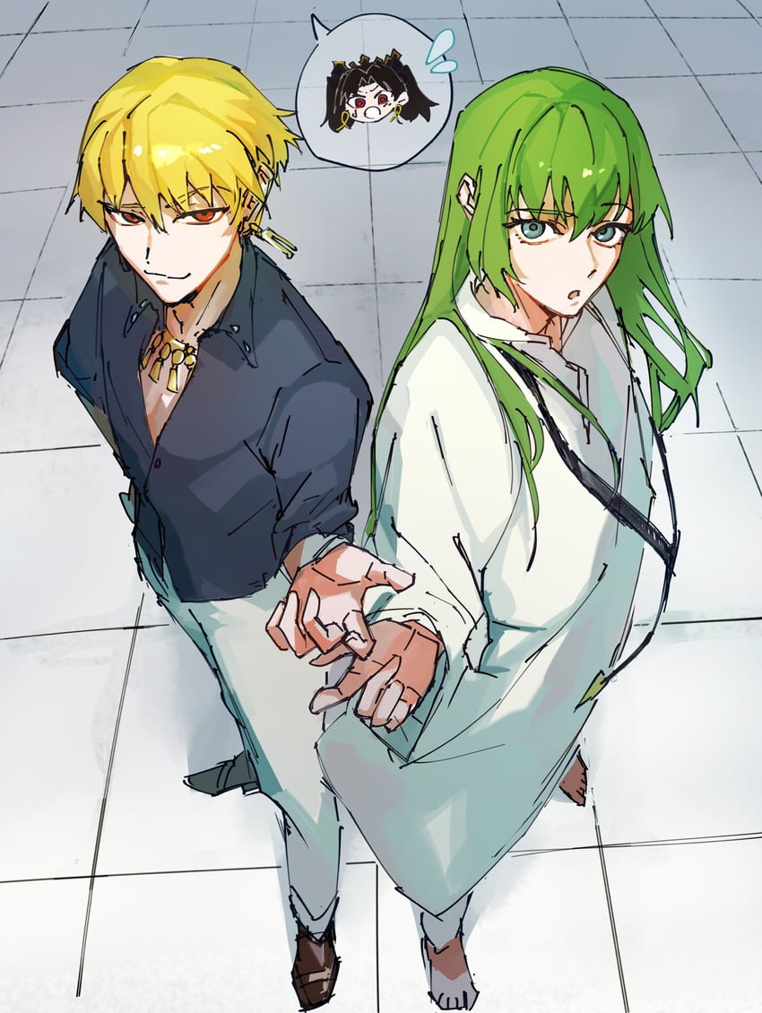Fate/Grand Order、Fate系列、恩奇都 (Fate) 1名男孩 1名女孩 1个其他角色 猫脸笑 惊讶