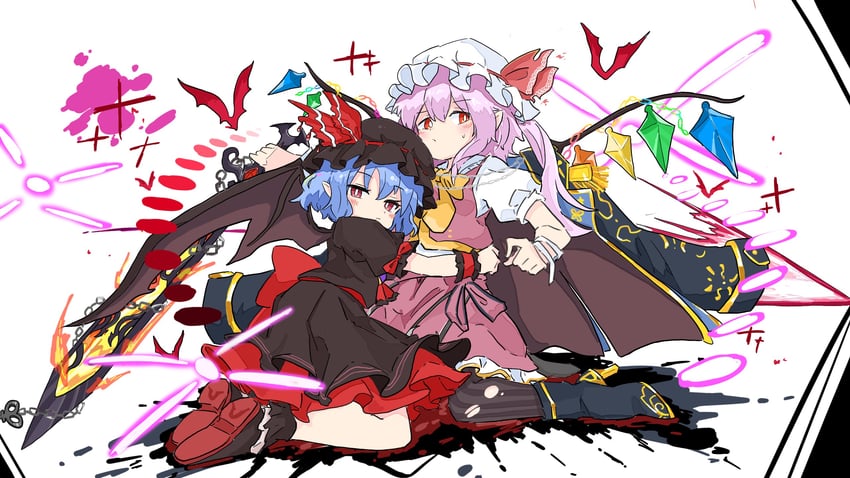 东方Project、东方LostWord、芙兰朵露·斯卡蕾特 2名女孩 改装服装 异色 异色发 蝙蝠翅膀