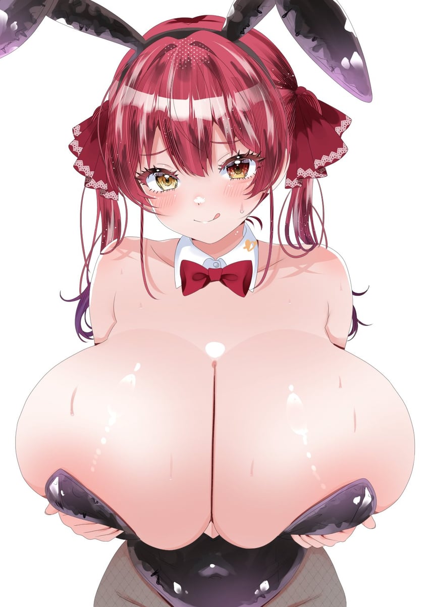 Hololive、宝钟玛琳 1名女孩 异形乳量 (大) 兽耳 黑色紧身连体衣 脸红