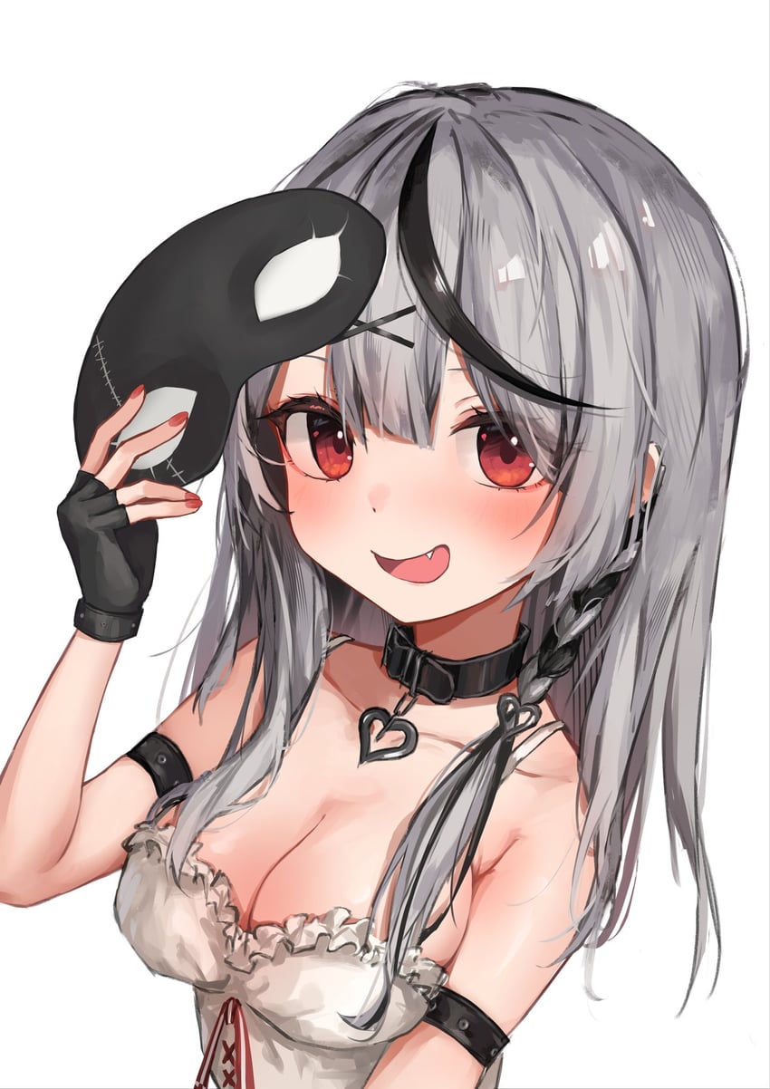 Hololive、沙花叉克萝耶、沙花叉库洛艾(第一套服装) 1名女孩 动物项圈 臂带 举手 不对称鬓发