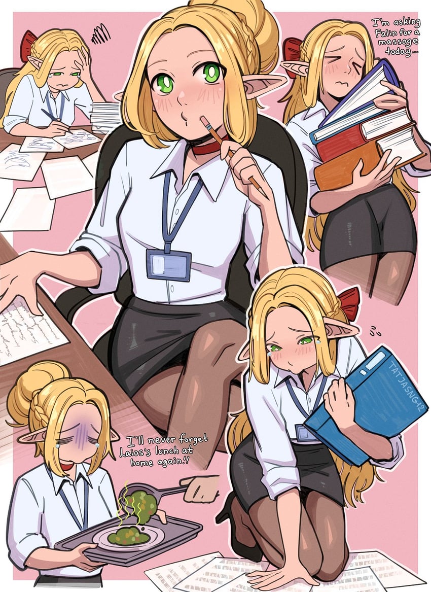 迷宫饭、玛露希尔·多纳托 1名女孩 糟糕的食物 黑色连裤袜 黑色裙子 金发