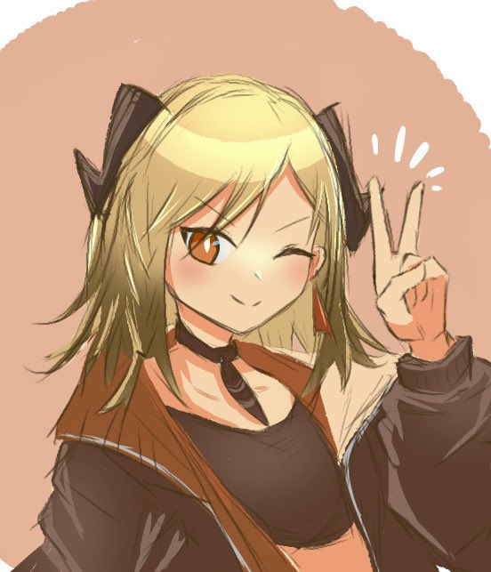 明日方舟、伊芙利特 (明日方舟)、伊芙利特 (孤岛风云) (明日方舟) 1名女孩 黑色项圈 黑角 黑色夹克 黑色背心