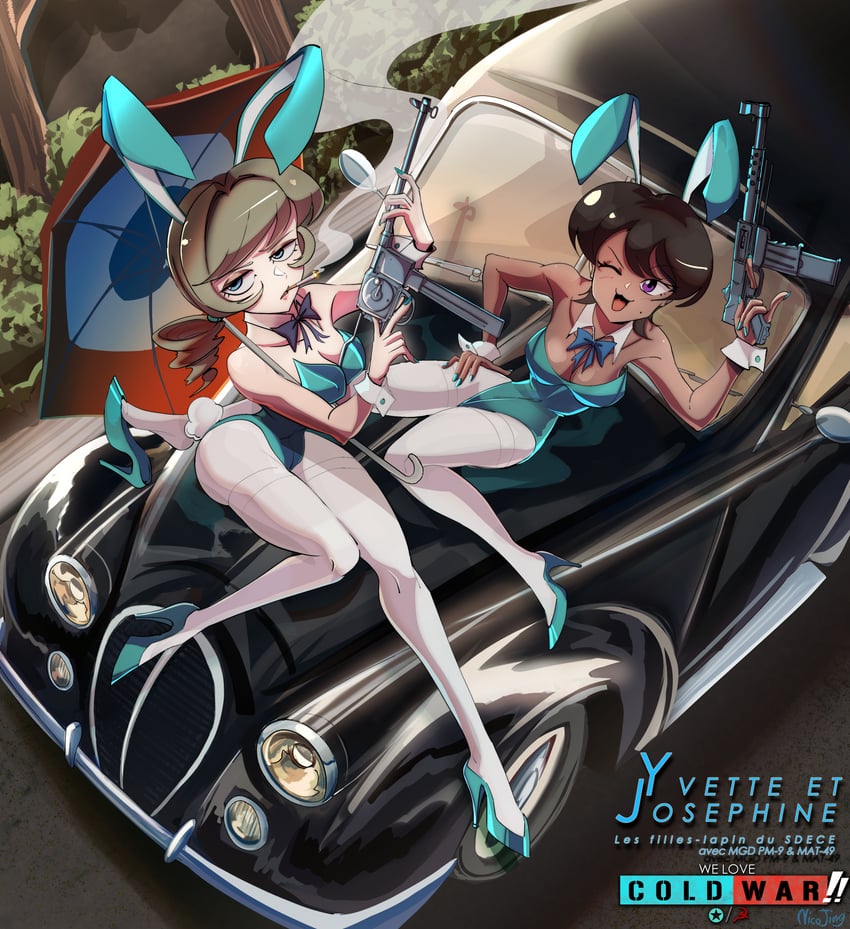 原创、我们爱冷战、josephine leclerc 2名女孩 兽耳 金发 蓝色蝴蝶结 蓝色领结