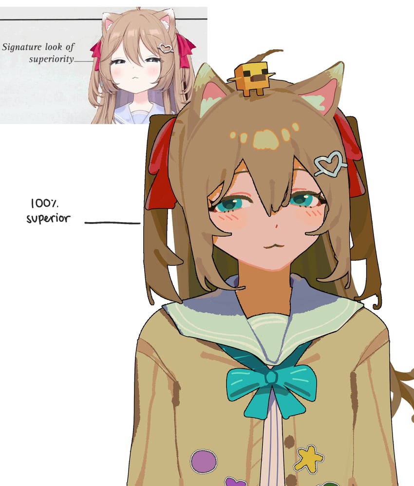 Vedal AI、Neuro-sama、Neuro-sama (第一套服装) 1名女孩 猫脸笑 兽耳 蓝眼 蓝色丝带