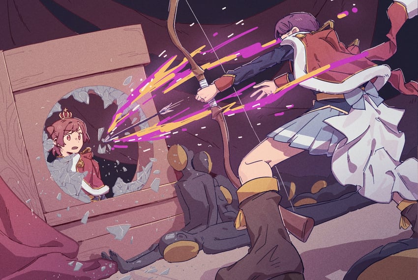 少女☆歌剧 Revue Starlight、爱城华恋、星见纯那 2名女孩 箭 攻击轨迹 后背蝴蝶结 徽章