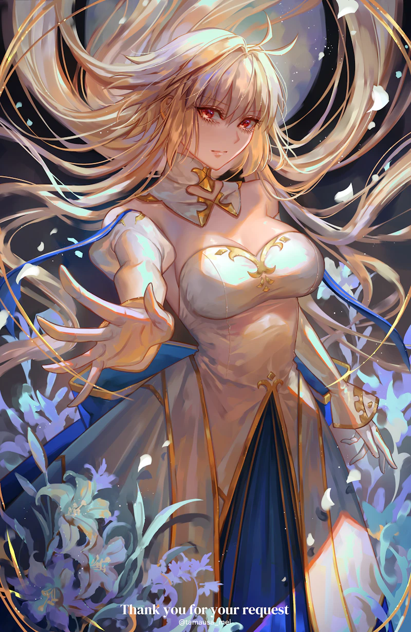 月姬、月姬 (重制版)、爱尔奎特 (地球姬) 1名女孩 金发 蓝色蝴蝶结 蓝花 蓝色丝带