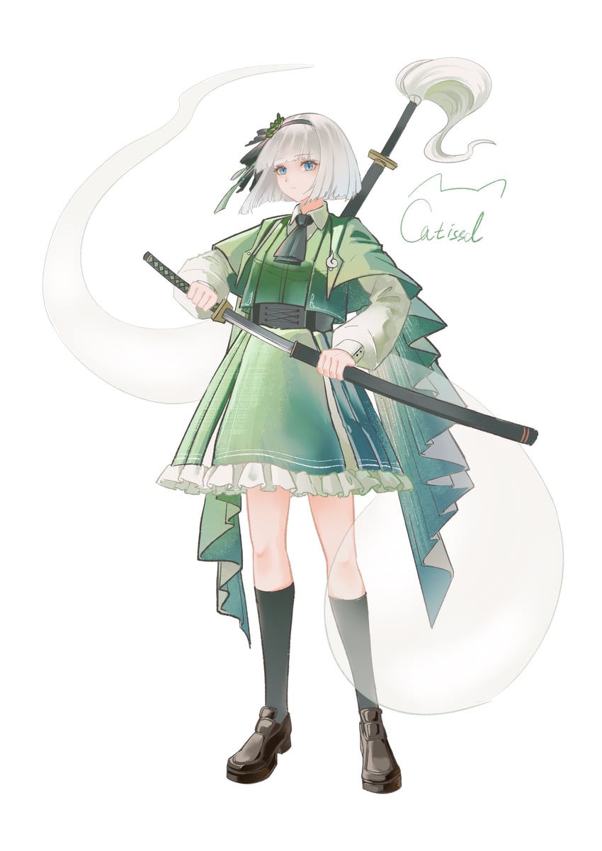 东方Project、魂魄妖梦、魂魄妖梦 (半灵) 1名女孩 改装服装 作者名 阿斯科特领巾 黑色细领带