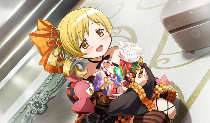 魔法少女小圆、魔法少女小圆、魔法少女小圆 Magia Exedra 1名女孩 菱格纹蝴蝶结 不对称腿部穿着 露肩 黑色蝴蝶结