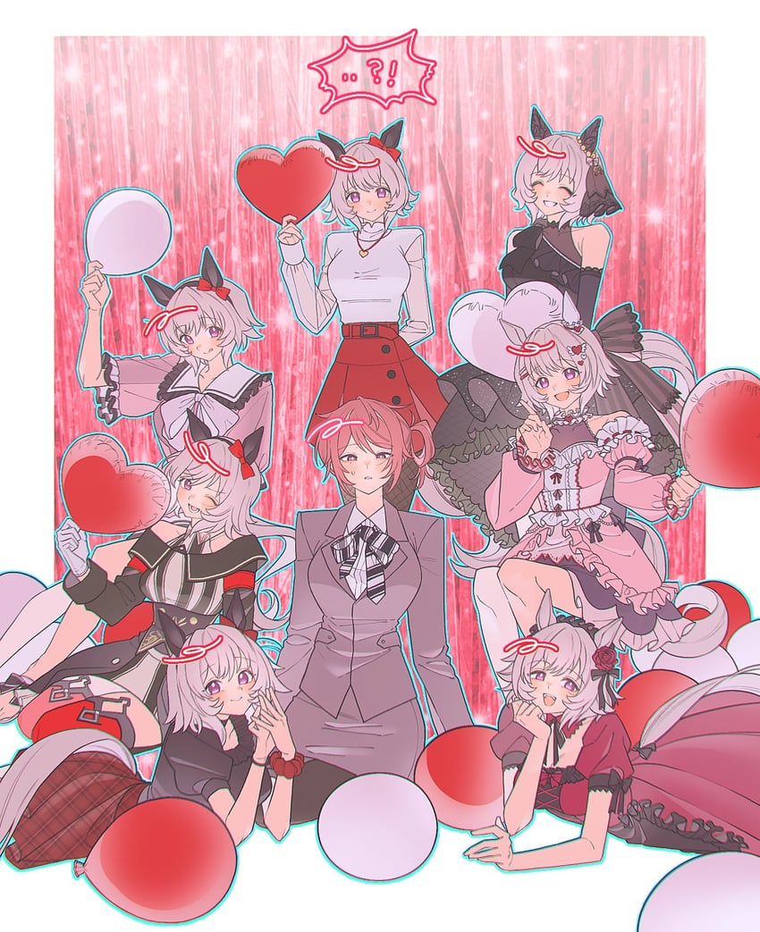 原创、赛马娘、真机伶 (私服) (赛马娘) !? 6个以上女孩 兽耳 气球 黑色连衣裙