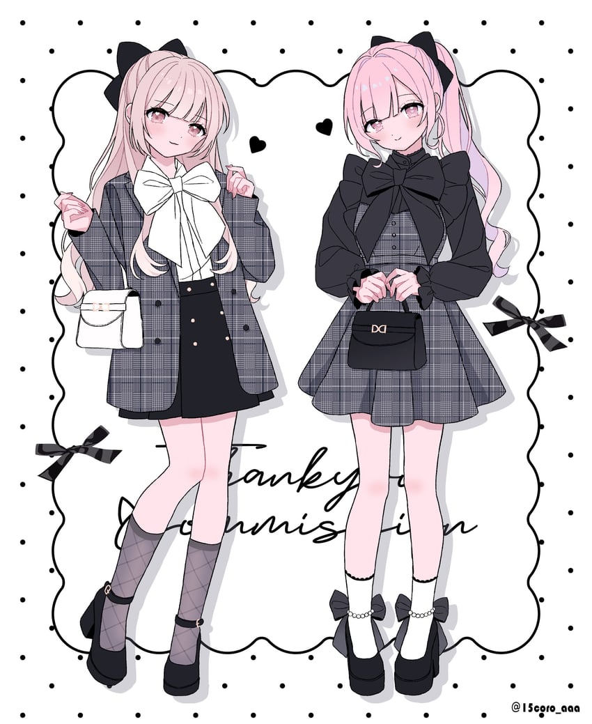 原创 2名女孩 短袜 包 珠子 黑包