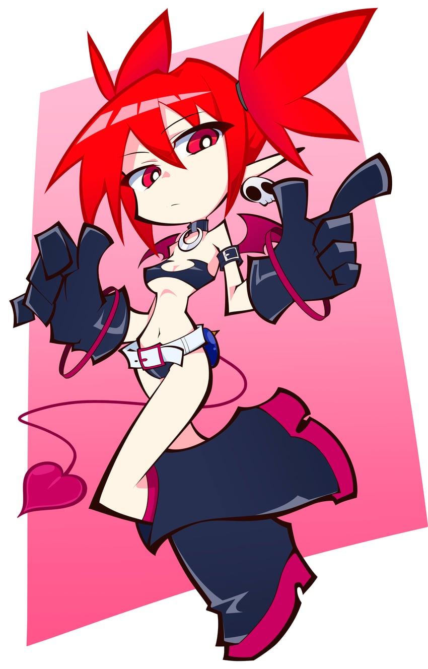魔界战记、魔界战记、艾多娜 (魔界战记) 1名女孩 黑色蝴蝶结 黑色手套 边框 蝴蝶结