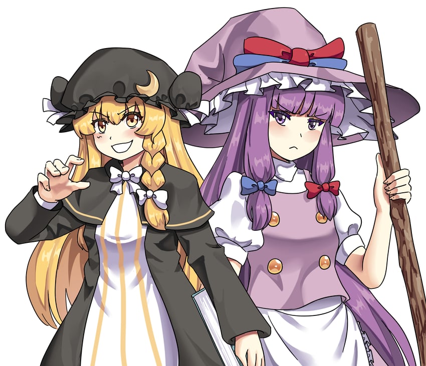 东方Project、雾雨魔理沙、帕秋莉·诺蕾姬 2名女孩 异色 黑色小披肩 黑色大衣 金发
