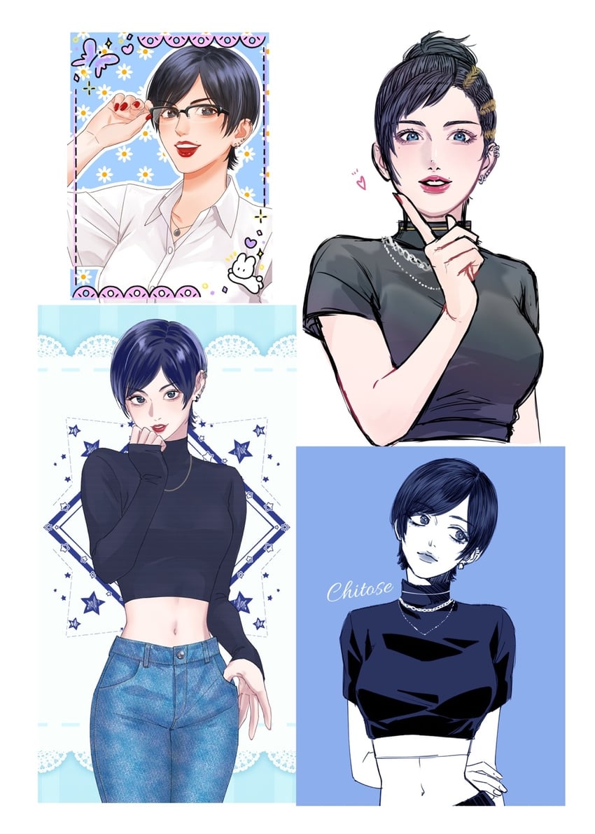 如龙系列、如龙8、藤宫千岁（如龙） 1名女孩 黑发 角色名称 有领衬衫 牛仔布