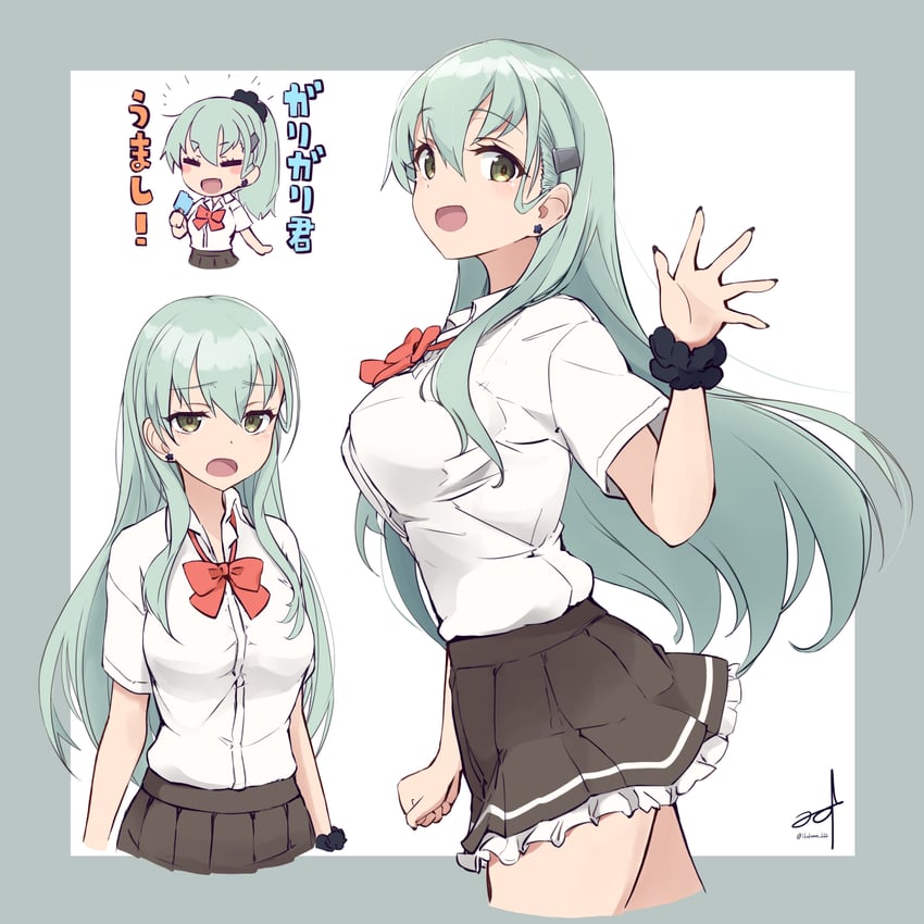 舰队Collection、铃谷 (舰队Collection)、铃谷改二 (舰队收藏) 1名女孩 改装服装 不同发型 黑色发圈 蝴蝶结