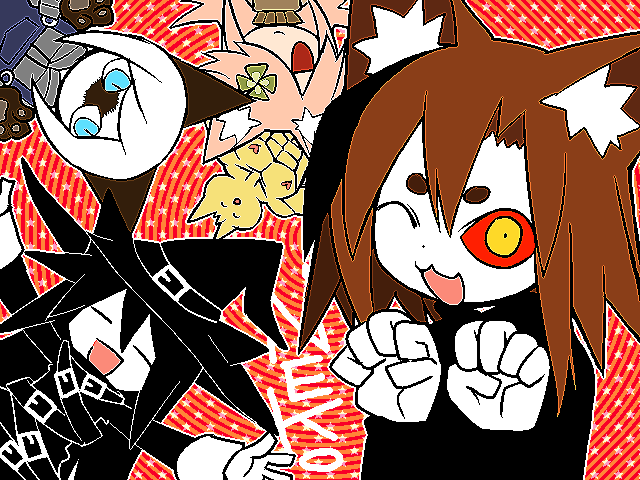 海底囚人、克罗玛姬 (大海原与大海)、chocolaty (funamusea) 4个女孩 猫脸笑 兽耳 动物手 腰带