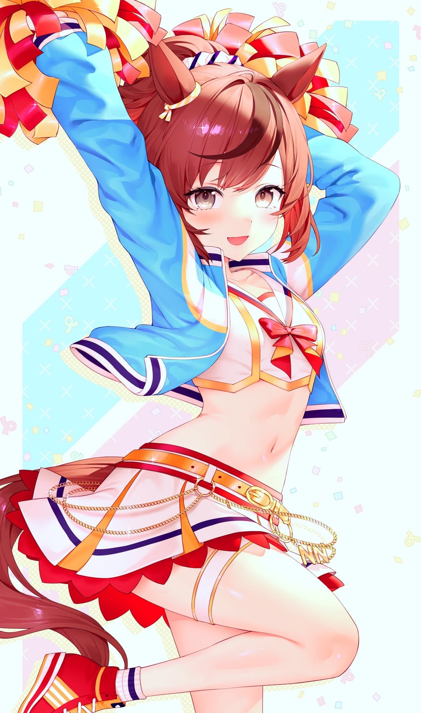 赛马娘、优秀素质 (Run & Win) (赛马娘)、优秀素质 (赛马娘) 1名女孩 兽耳 短袜 举起双手 腰带